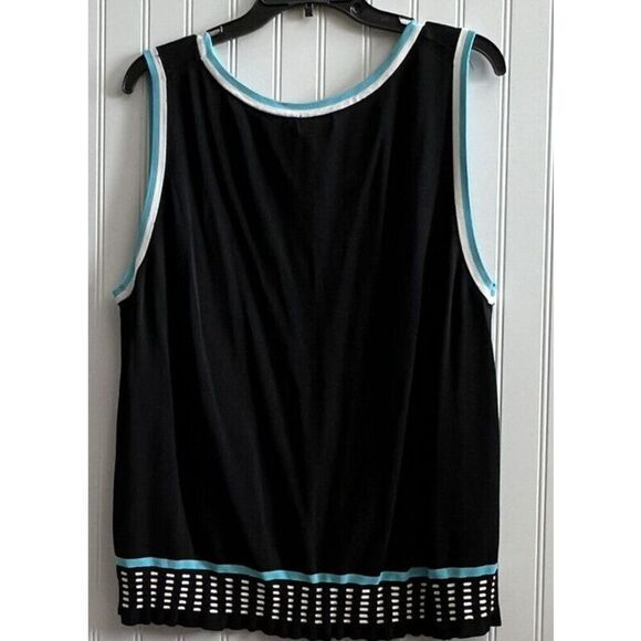 Grace Dane Lewis Sleeveless Stretch Sweater Tank Womens 3X Black Blue White Trim - Picture 4 of 6